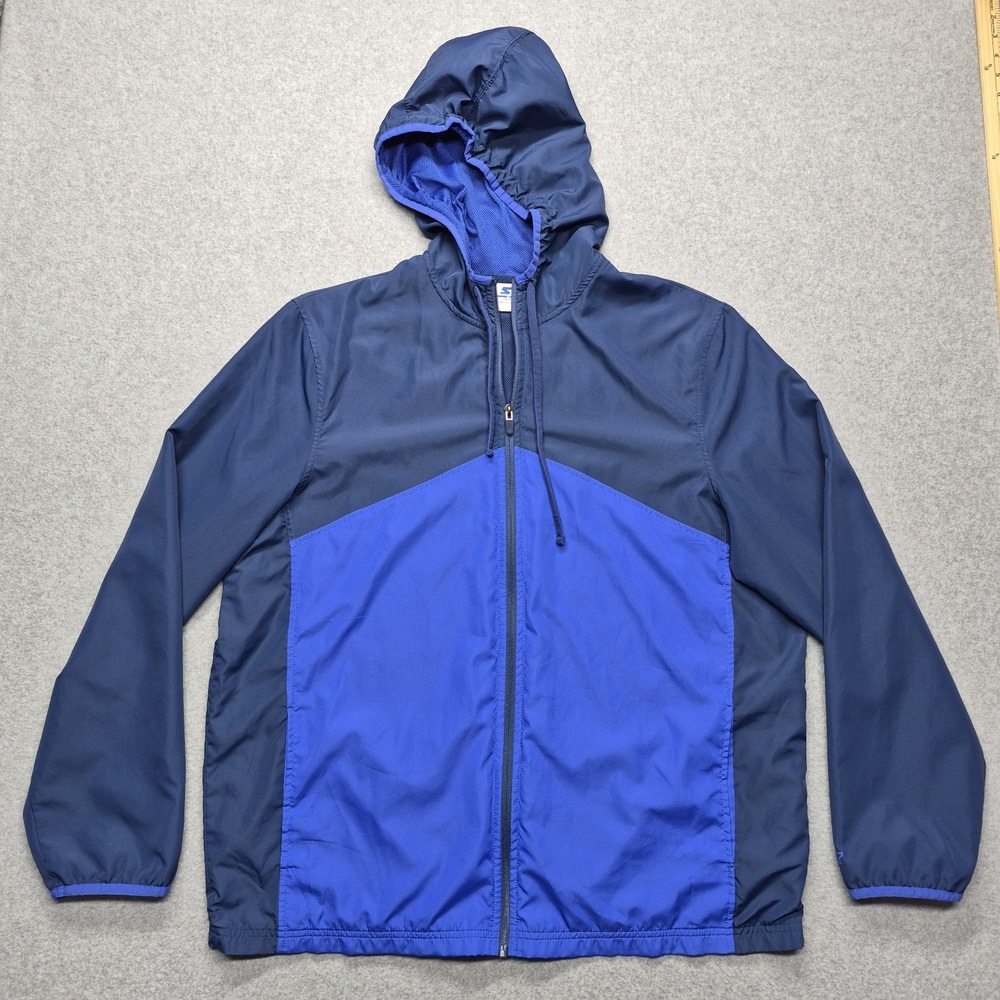 VTG Starter Windbreaker Jacket Mens XL Blue Navy Colorblock Full Zip Hooded Mesh